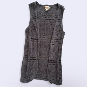 Y2K Mudd Open Knit Vest Cardigan Grey Cotton Blend